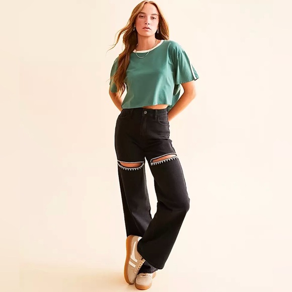 Blue B Ultra High Rise Wide Leg Rhinestone Stretch Jean - Picture 10 of 13